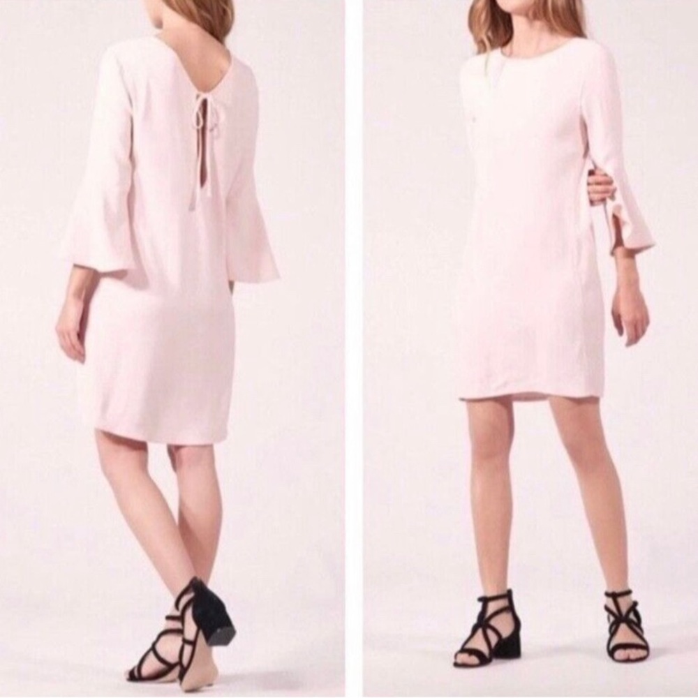Sandro Paris Size 3 Powder Pink Bell Flare Long Sleeve Shift Shirt Dress Backtie